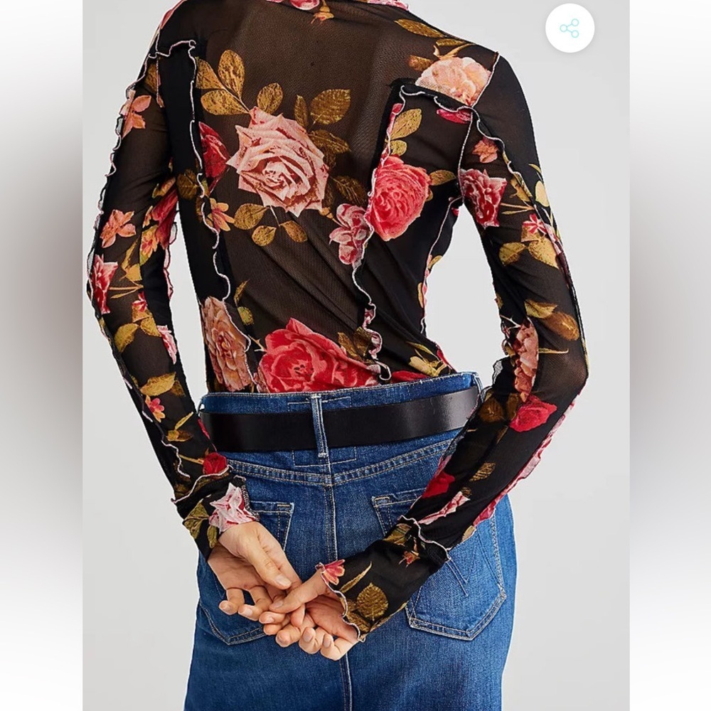 Free People Charlie Printed Mesh Top NWT - Picture 4 of 12